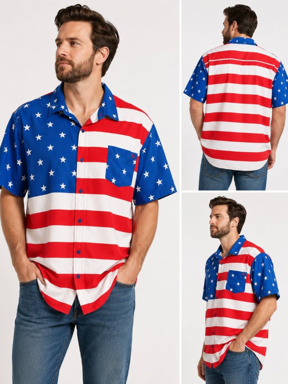 Tipsy Elves Men’s American Flag Button Down Shirt Patriotic USA Stars & Stripes